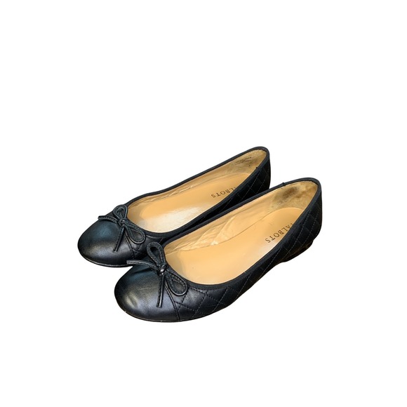Talbots Ballet Flats Black Leather Quilted  w Bow Comfortable Slip On Shoes 7.5 - Picture 1 of 9